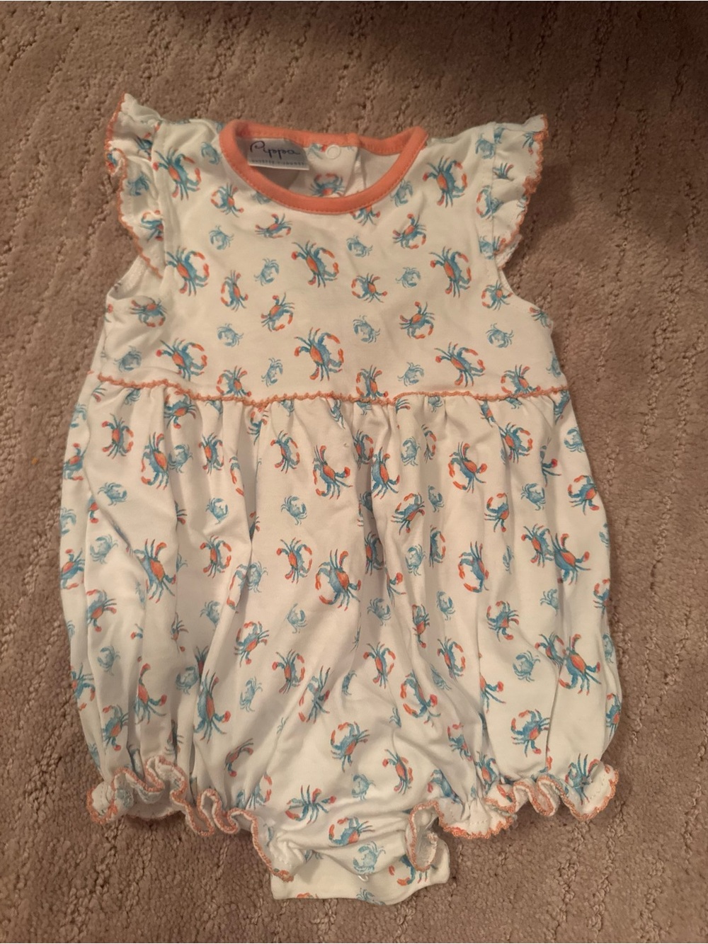 Baby Bubble Romper with Blue & Peach Crab Print